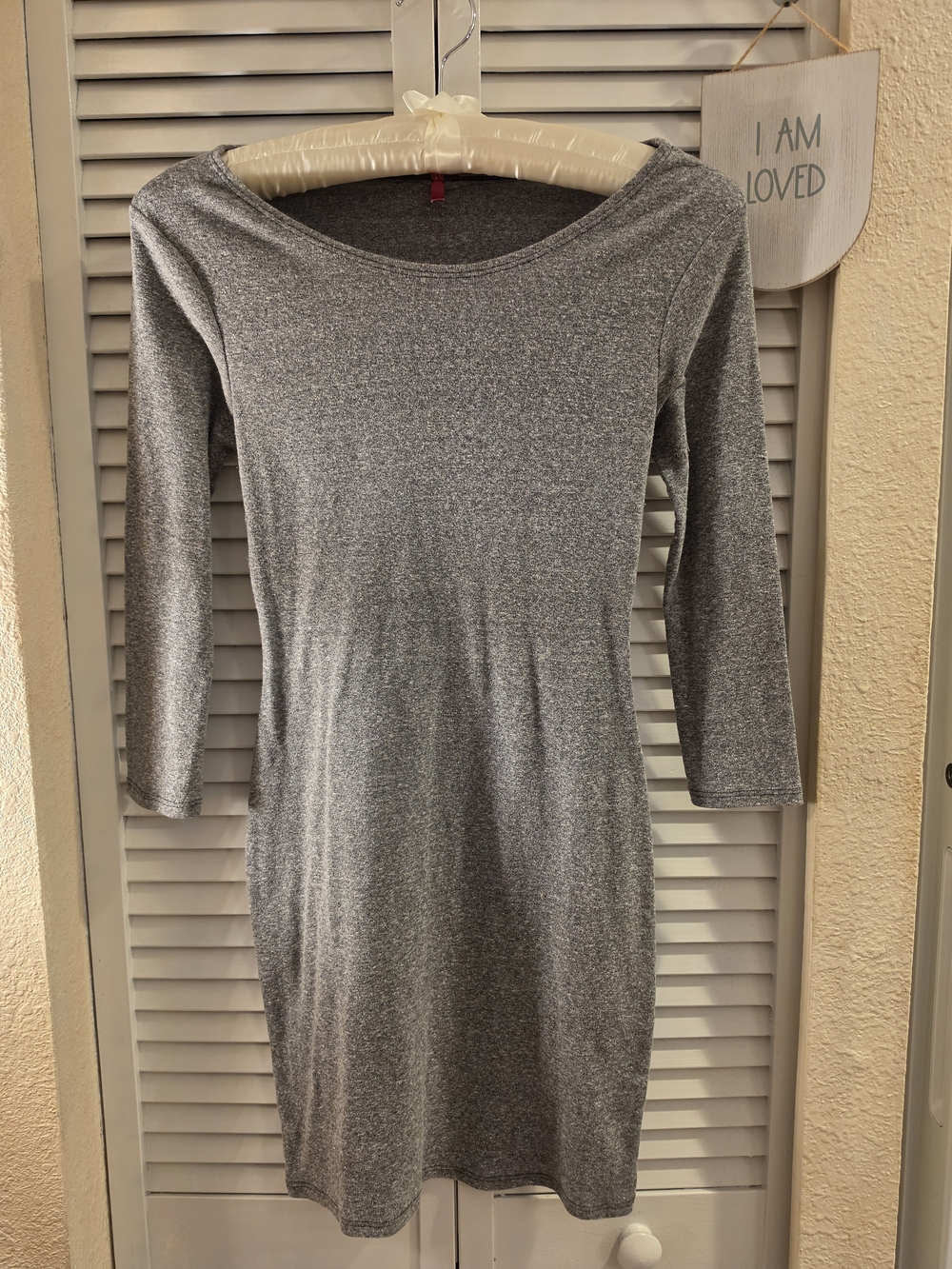 NEW Tilly's HFH Heather Gray Sparkle Stretch Midi Dress With 3/4 Sleeves Medium
